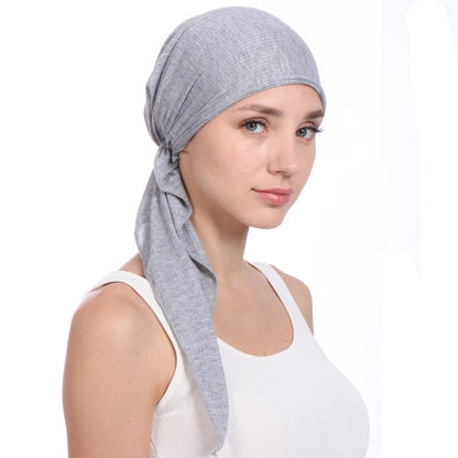 Fashion Ladies Pure Color Bonnet Adjustable Bandana Hat Muslim Women's Ethnic Style Cap Islamic Headgear Indian Chemo Cap Beanie