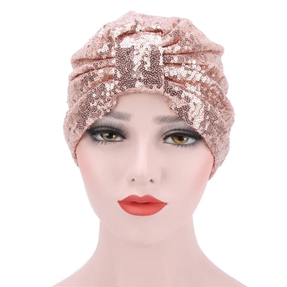 Glitter Sequins Women's Turban Cap Muslim Headwear Headscarf Bonnet Hat African Headwraps Indian Caps