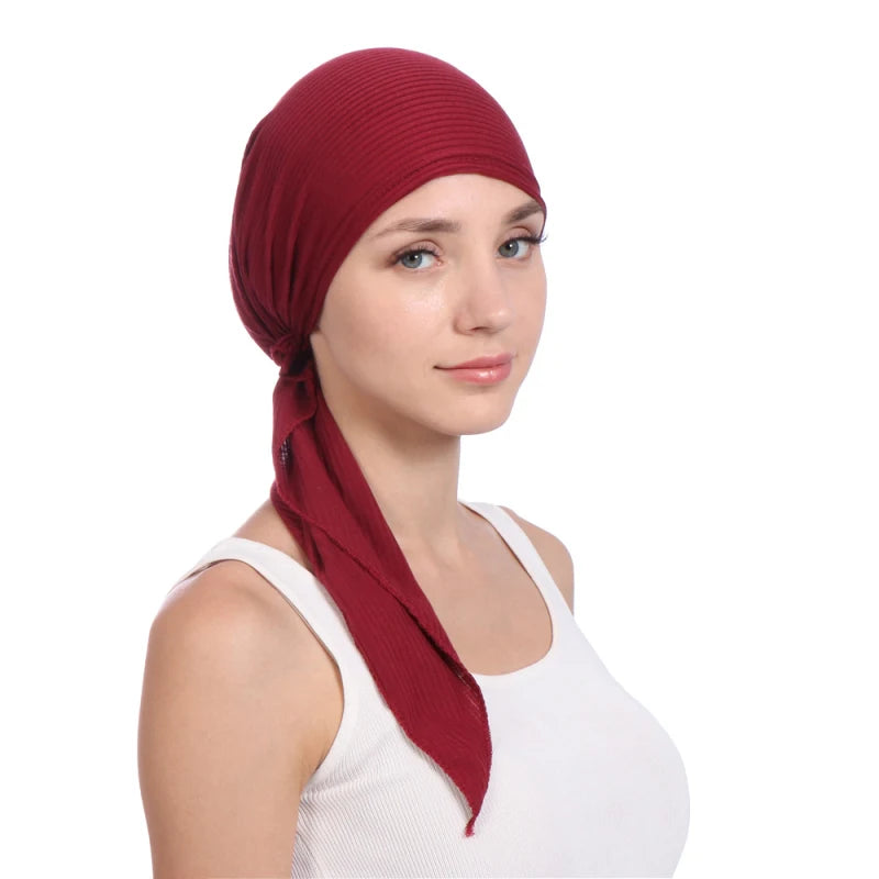 Fashion Ladies Pure Color Bonnet Adjustable Bandana Hat Muslim Women's Ethnic Style Cap Islamic Headgear Indian Chemo Cap Beanie