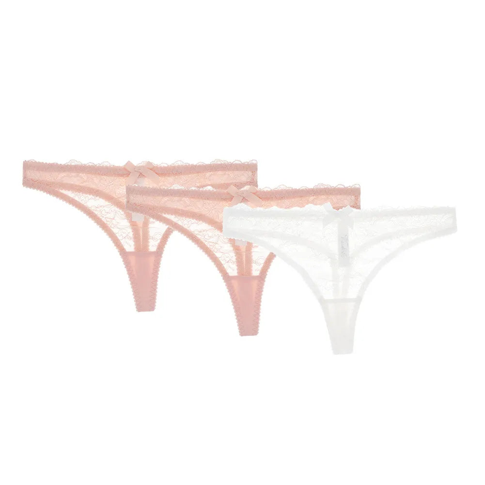 Varsbaby sexy floral lace thong transparent bow underwear low-waist S-XL panties for ladies