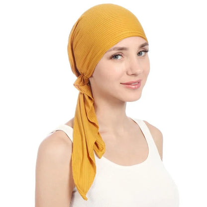 KepaHoo Elastic Cotton Solid Color Wrap Head Scarf Hats Muslim Turban Bonnet For Women Inner Hat fashion female turbantes caps