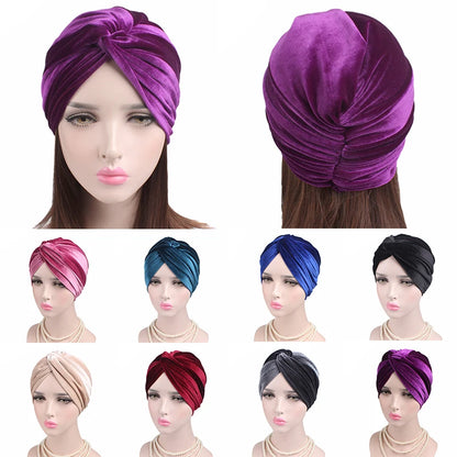 2020 New Women Velvet Turban Hat Headband Muslim Hijab Caps Female Soft Bandana Headband Hijabs Head Wrap Hair Accessories