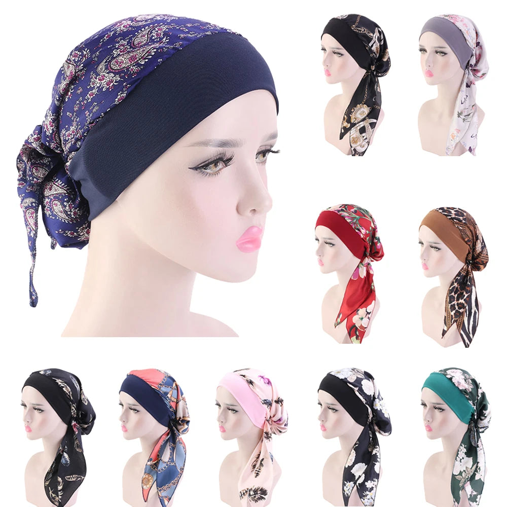 Women Printed Beanie Turban Chemo Cancer Cap Bonnet Head Wrap Scarf Muslim Hijab Hair Loss Hat Islamic Turban Chemo Cancer Cap