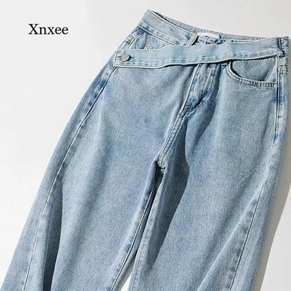 Spring and Autumn Women's Denim Trousers High Waist New Fashion Straight Leg Jeans Women's Street Style Loose Jeans