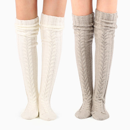 Knit Over Knee Stockings Winter Extended Woolen Solid Color