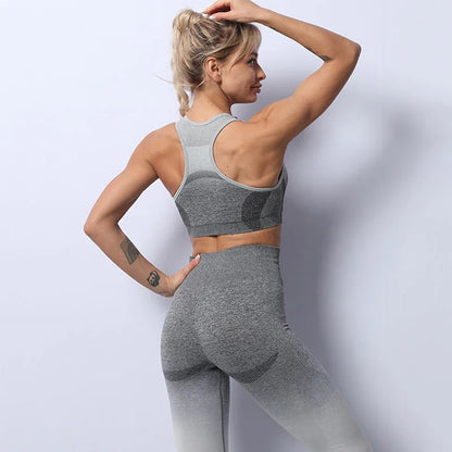 Women's Fitness Sportswear Seamless Yoga Set Gym Workout Clothes Padded Sports Bra High Waist Leggings Training Running Suit