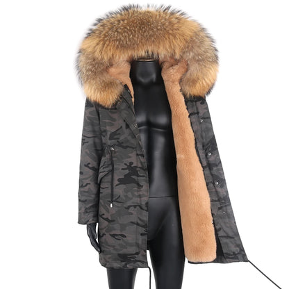 2021 New Winter Men’s Jacket with Removable Faux Rabbit Fur Liner – Casual Parka Coat with Real Raccoon and Fox Fur Collar, Waterproof Outerwear