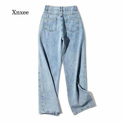 Spring and Autumn Women's Denim Trousers High Waist New Fashion Straight Leg Jeans Women's Street Style Loose Jeans