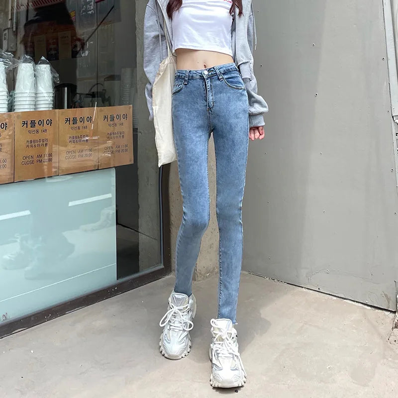 High Waist Pencil Jeans Women Slim Fit Stretch Denim Pants 2022 Spring Autumn New Vintage Female Skinny Pant Tight Trousers