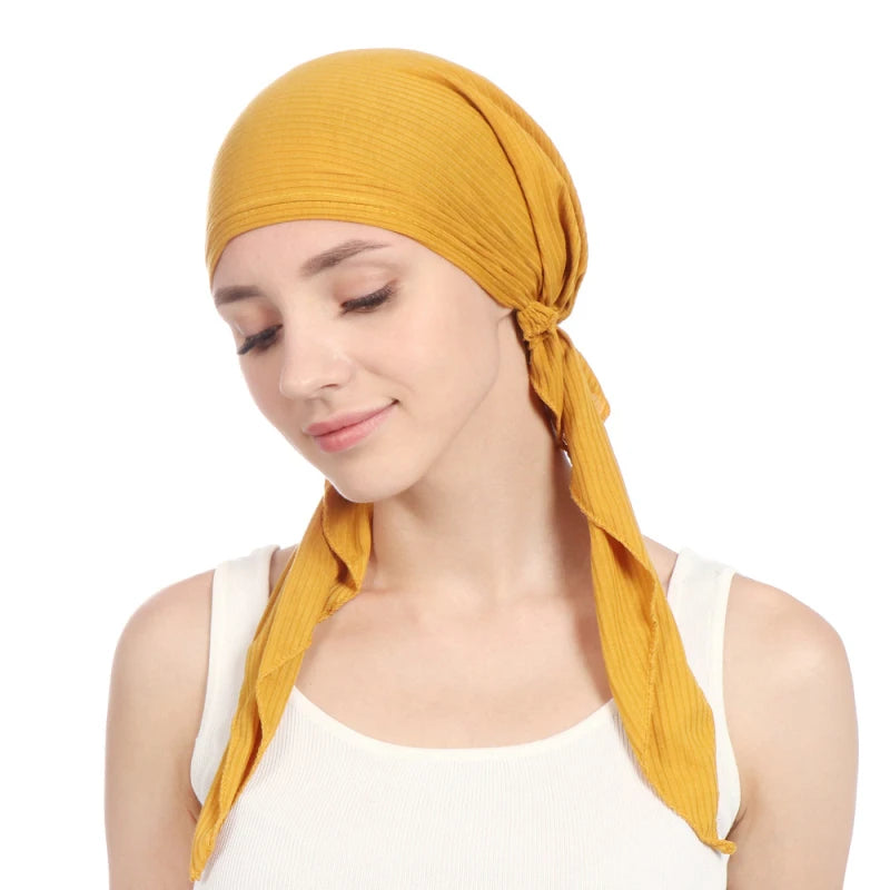 Fashion Ladies Pure Color Bonnet Adjustable Bandana Hat Muslim Women's Ethnic Style Cap Islamic Headgear Indian Chemo Cap Beanie