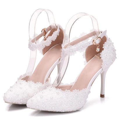 Women'S Crystal High-Heeled Shoes Wedding Party Wearable Buckle Strap Handmade Pointed Toe Women'S Crystal High-Heeled Shoes