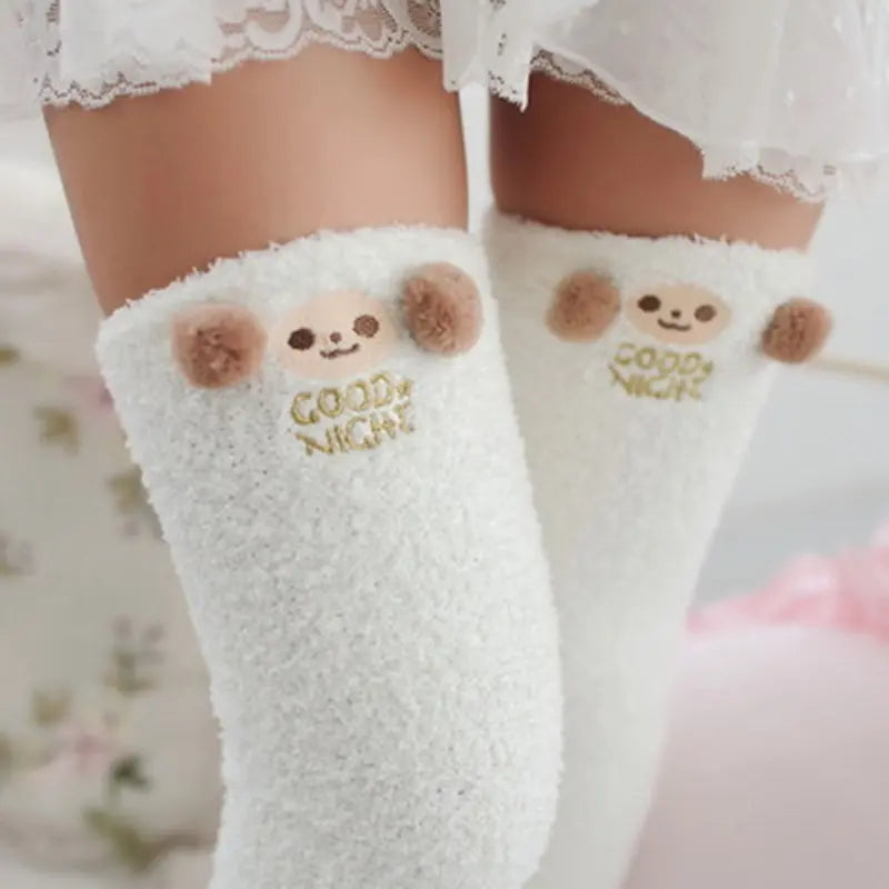 Japanese Mori Girl Animal Modeling Knee Socks Striped Cute Lovely Kawaii Cozy Long Thigh High Socks Compression Winter Warm Sock