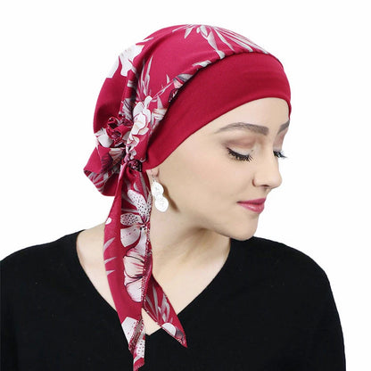 Muslim Women Print Cotton Turban Hat Headscarves Pre-Tied Cancer Chemo Headwear Bandanas Headwrap Caps