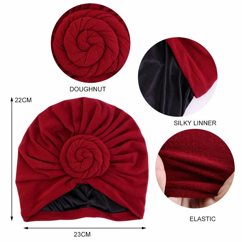 African Headwraps Donut Turban Caps for Women Stretch Hijab Cap Muslim Soft Elastic Headscarf Bonnet Female Headband Turbans Hat