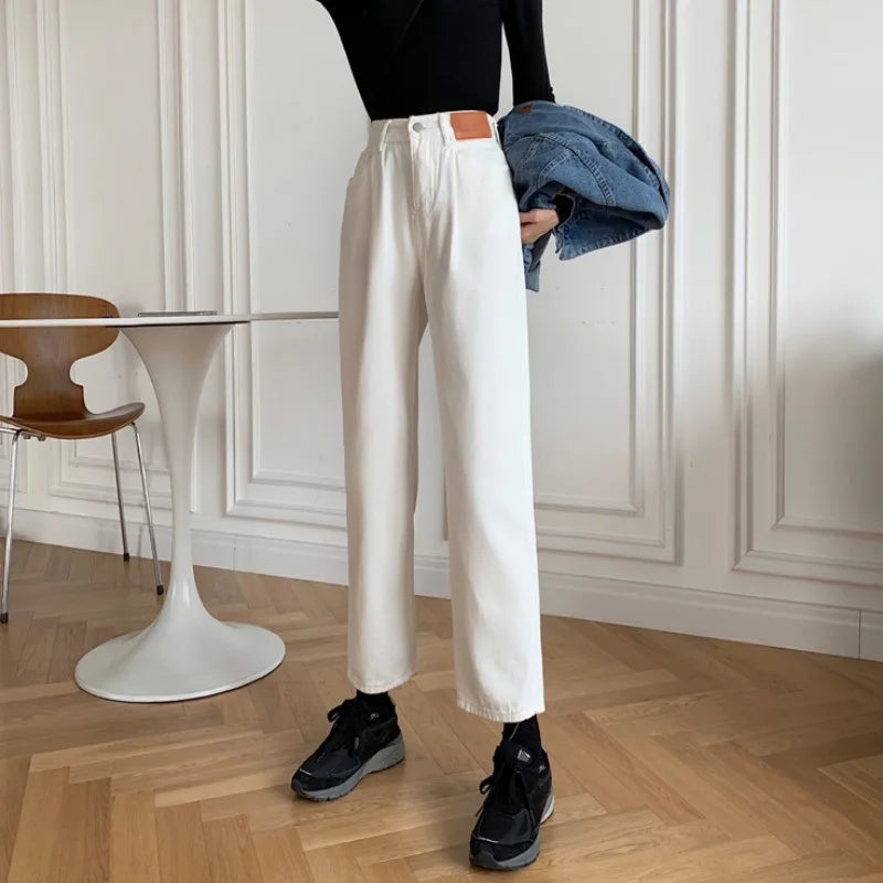 Vintage High Waist Straight Jeans for Women Streetwear Loose Female Denim Pants Buttons Zipper Ladies Trousers girls 2021