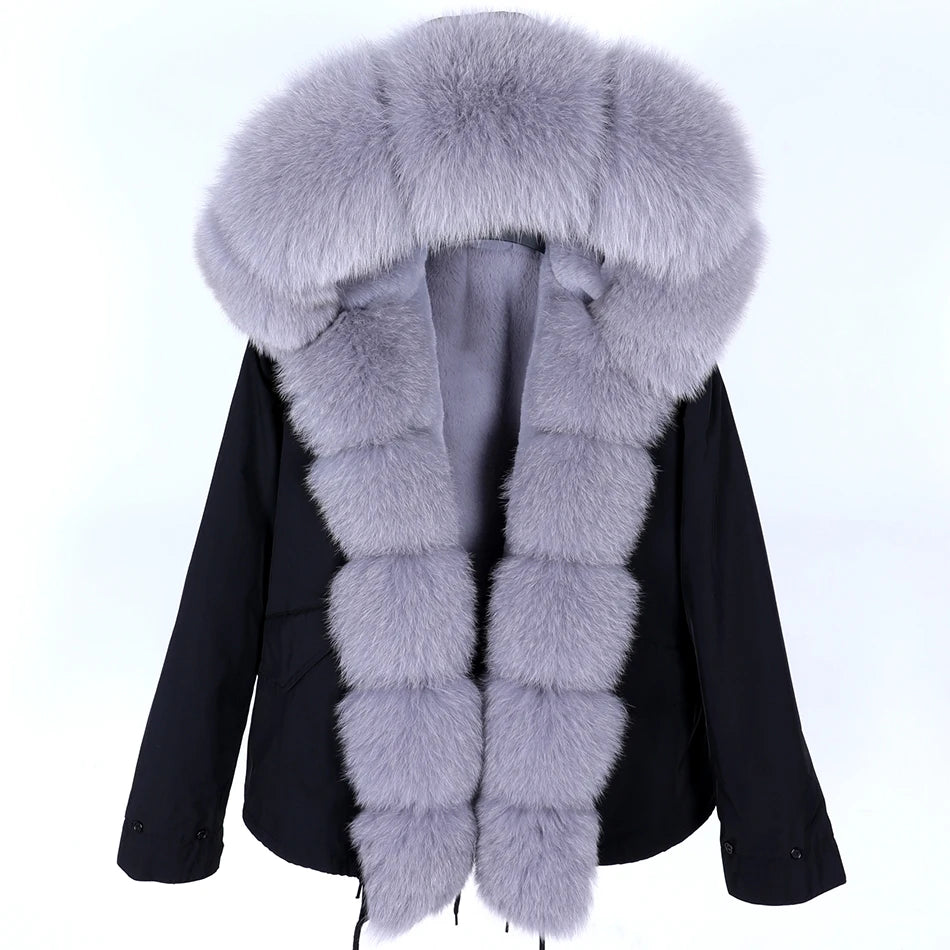 2023 Short Parka Winter Jacket Women Wram Faux Fur Coat Natural Raccoon Fox Fur Outerwear Streetwear Removable