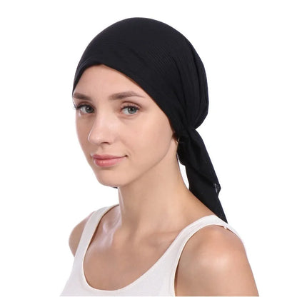 KepaHoo Elastic Cotton Solid Color Wrap Head Scarf Hats Muslim Turban Bonnet For Women Inner Hat fashion female turbantes caps