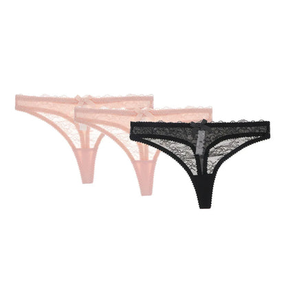 Varsbaby sexy floral lace thong transparent bow underwear low-waist S-XL panties for ladies