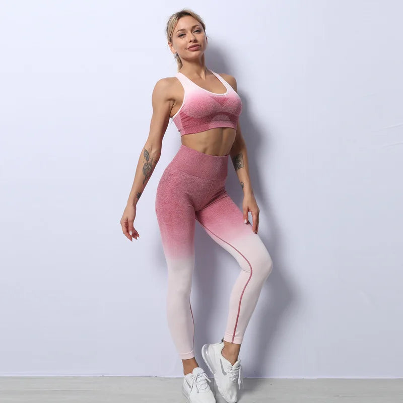 Women's Fitness Sportswear Seamless Yoga Set Gym Workout Clothes Padded Sports Bra High Waist Leggings Training Running Suit