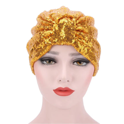 Glitter Sequins Women's Turban Cap Muslim Headwear Headscarf Bonnet Hat African Headwraps Indian Caps