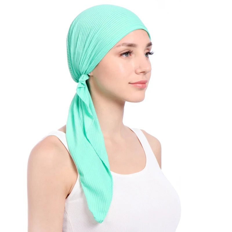 Fashion Ladies Pure Color Bonnet Adjustable Bandana Hat Muslim Women's Ethnic Style Cap Islamic Headgear Indian Chemo Cap Beanie