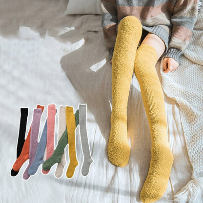 Soft Coral Fleece Socks Winter Solid Color Thigh High