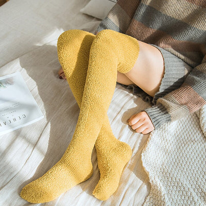 Soft Coral Fleece Socks Winter Solid Color Thigh High