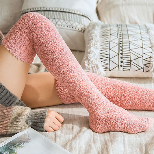 Soft Coral Fleece Socks Winter Solid Color Thigh High