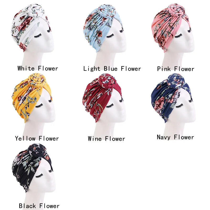 2024 New Women Turban African Pattern Knot Headwrap Muslim Hijab Headscarf Fashion Bandana Hat Ladies Chemo Cap Hair Accessories