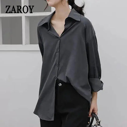 ZAROY Spring Autumn Casual Shirt Women Office Lady Shirts Fashion Female Long Sleeve Loose Solid Blouse Tops