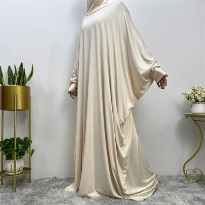 Middle East Muslim Women's Islamic Dress Robe Loose Bat Sleeve Dress Pure Colour With Small Bag Elegant temperament