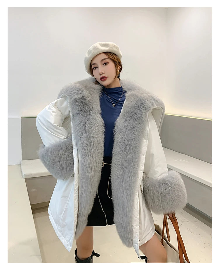 2024 New Warm Waterproof Long Parka Winter Jacket Women Real Fur Coat Natural Fox Fur Collar Hood Warm Streetwear Detachable