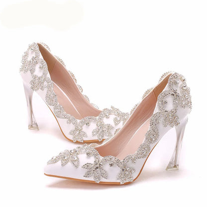 Women Shoe Pointy High Quality Water Drill Banquet Party Birthday Bridal Wedding Shoes Fashion Sexy High Heel Ladies Shoe 2023