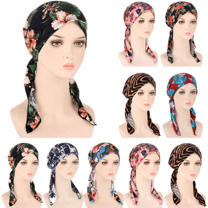 Muslim Women Head Scarf Hijab Chemo Cap Turban Pre-Tied Headwear Bandana Cancer Hair Loss Headscarf Head Wrap Stretch Hat Hijabs