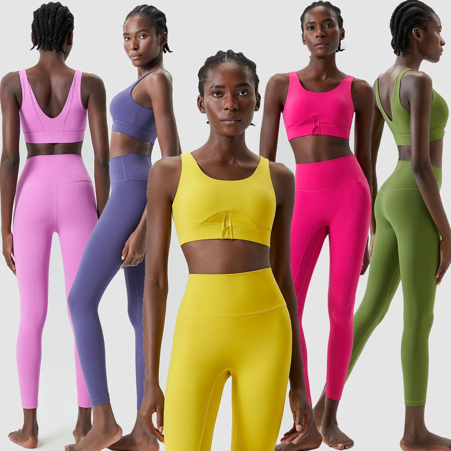 Women Two Pieces Fitness Yoga Set Solid Color Slim Fit Running Sportswear High Impact Bra And Leggings Gym Suit Workout Clothes