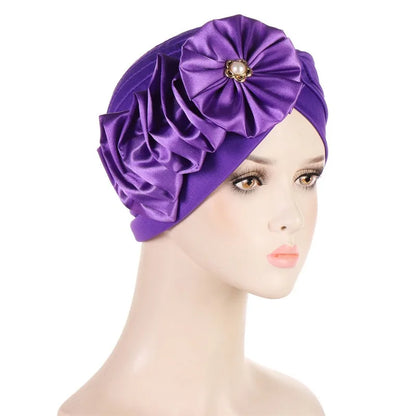 KepaHoo Women Turban Cotton Top Knot Flower Decor Headwrap Muslim Ladies Hair Cover Beanie Islamic Scarf Turban Caps Indian Cap