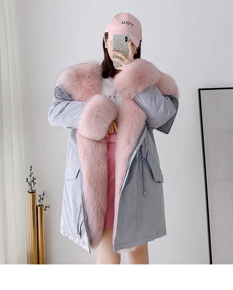 2024 New Warm Waterproof Long Parka Winter Jacket Women Real Fur Coat Natural Fox Fur Collar Hood Warm Streetwear Detachable