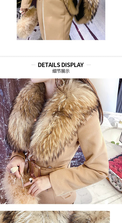 Woolen Coat Women's 2022 Autumn And Winter Korean Version Of The Raccoon Fur Collar long Slim Ladies Winter Woolen Camel Coat