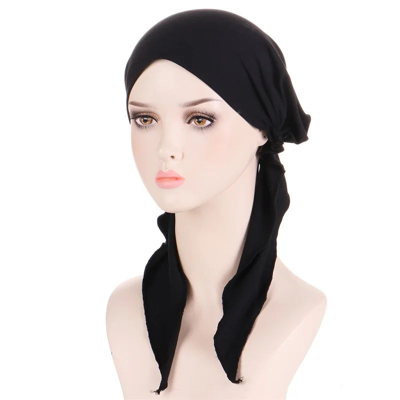 KepaHoo 2022 New Muslim Womens Turban Chemo Hat Head Scarves Solid Color Slip-On Pre-Tied Headwear Bandana Sleep Hair Cover