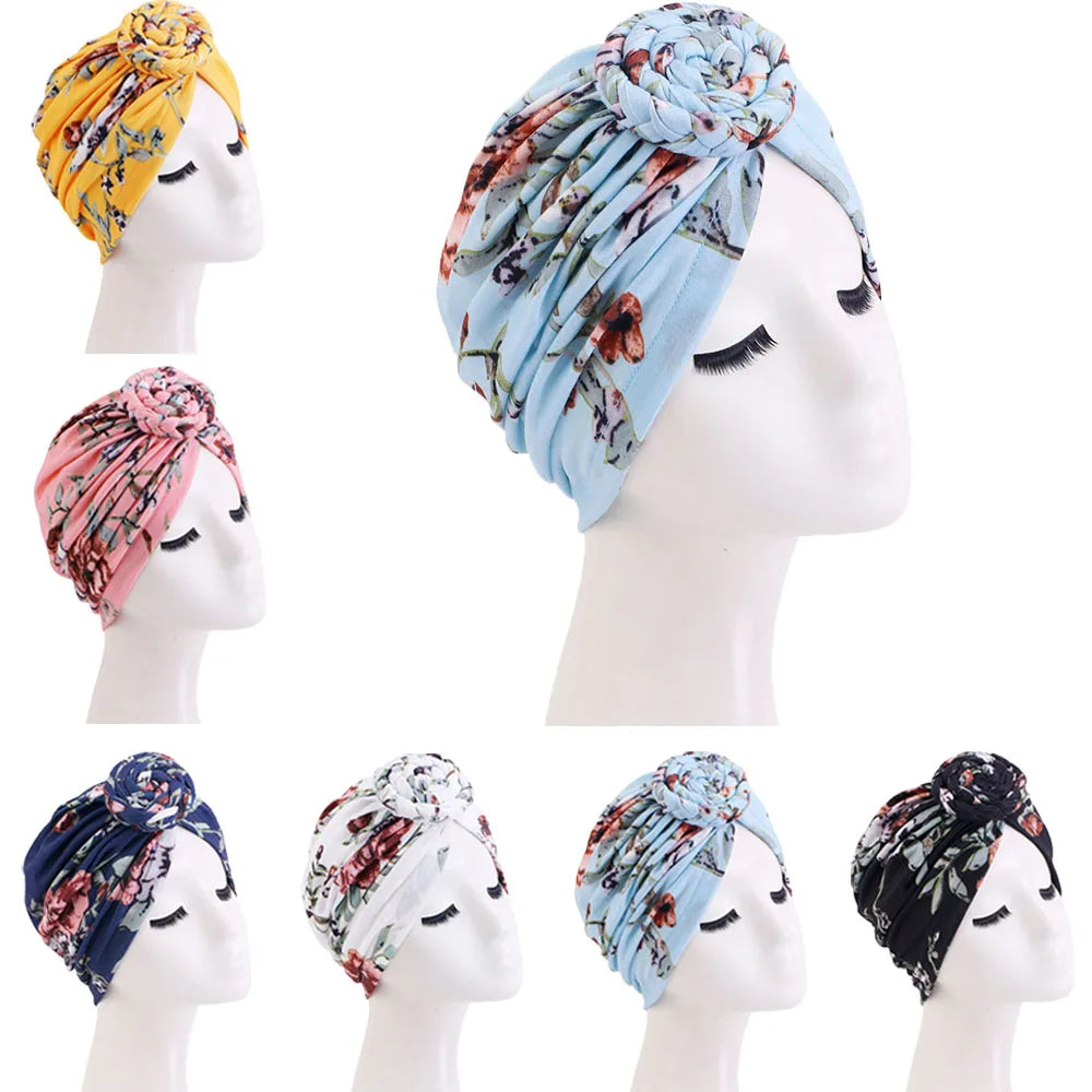 2024 New Women Turban African Pattern Knot Headwrap Muslim Hijab Headscarf Fashion Bandana Hat Ladies Chemo Cap Hair Accessories