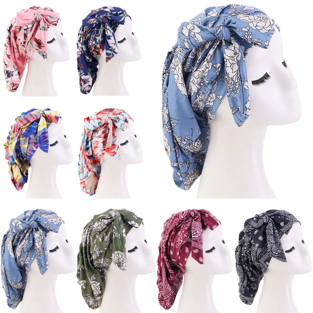 Lastest Women Chemo Cap Print Hair Care Bonnet Hat Muslim Hijab Bandage Beanies Headscarf Wrap African Headties Hair Loss Covers