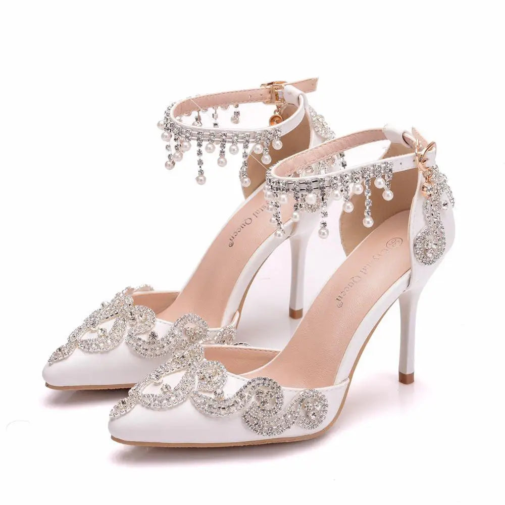 Crystal Queen Women Shoes High Heels Wedding White Diamond Glittering Evening Dress Bride Sandals