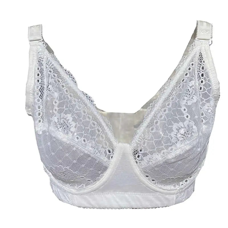 BIMEI White See-Thru Ladies Sexy lace Bra, mesh, Underwire Half-Frame Bra, Unlined Transparent Bra White