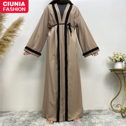 Ramadan Appliques Long Sleeves Kebaya For Women Dubai Modesty Dresses Muslim Kimono Robe Kaftan Moroccan Woman Islam Abaya 2024