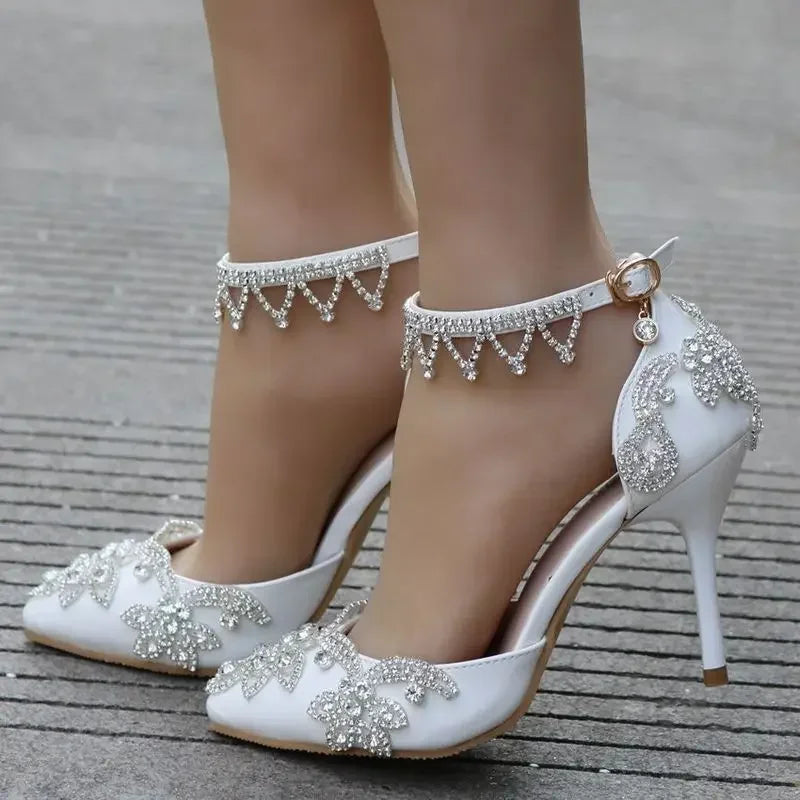 2023 new spring autumn casual Wedges high-heeled shoes women pumps wedding Party banquet PU Rhinestones Buckle Strap 8CM Shallow