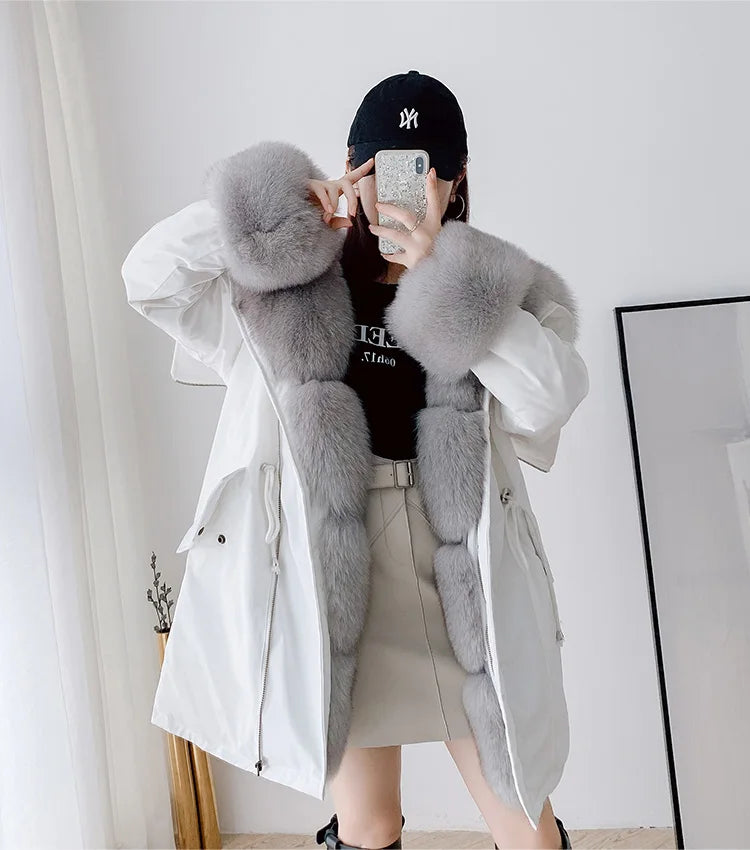 2024 New Warm Waterproof Long Parka Winter Jacket Women Real Fur Coat Natural Fox Fur Collar Hood Warm Streetwear Detachable