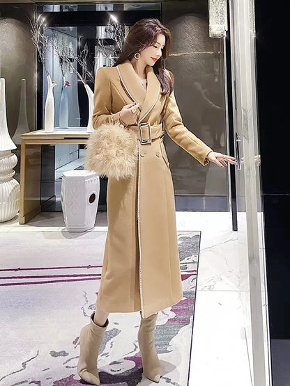 Woolen Coat Women's 2022 Autumn And Winter Korean Version Of The Raccoon Fur Collar long Slim Ladies Winter Woolen Camel Coat