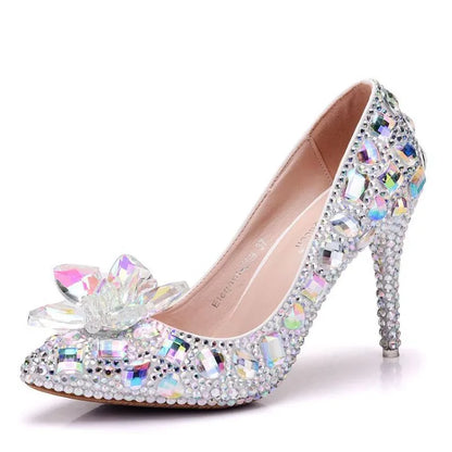 Woman Pumps Brand Design Lady Pointed Toe Rhinestone Slip-On PU 9CM Thin Heels Party Prom Korean Style Women Shoes Silvery