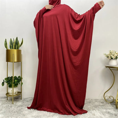 Middle East Muslim Women's Islamic Dress Robe Loose Bat Sleeve Dress Pure Colour With Small Bag Elegant temperament