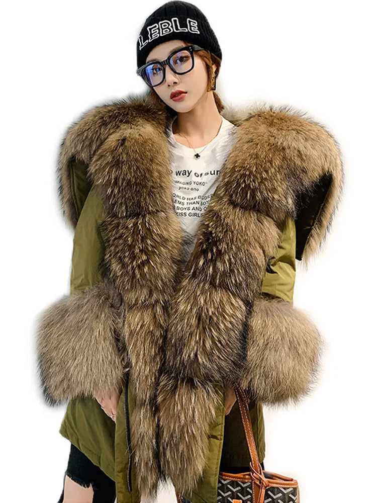 2024 New Warm Waterproof Long Parka Winter Jacket Women Real Fur Coat Natural Fox Fur Collar Hood Warm Streetwear Detachable